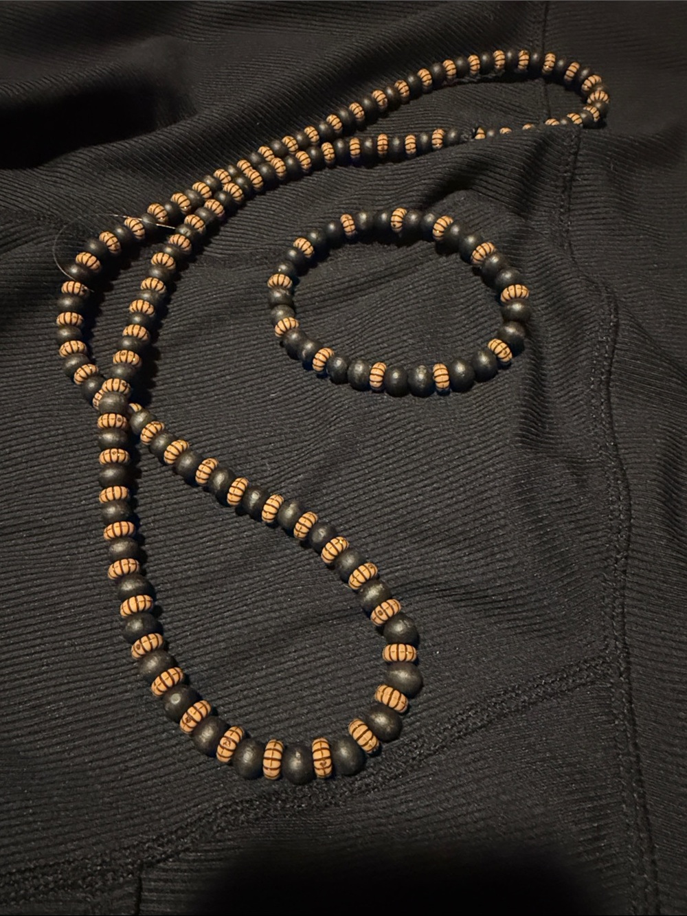 Handmade wooden bead necklace and bracelet (or anklet) set